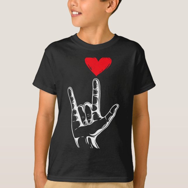 T-shirt Cute Valentines Day I Love You Hand Sign Language  (Devant)