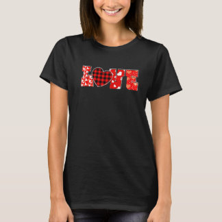 T-shirt Cute Valentine's Day Love Heart Red Plaid Women Me