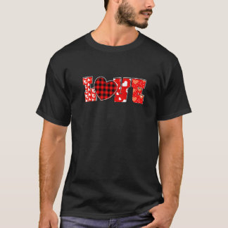 T-shirt Cute Valentine's Day Love Heart Red Plaid Women Me