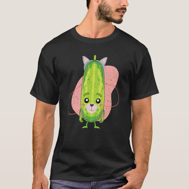 T-shirt Cute Veggie Cat Oars Pickle Cucumber Pic végétal (Devant)