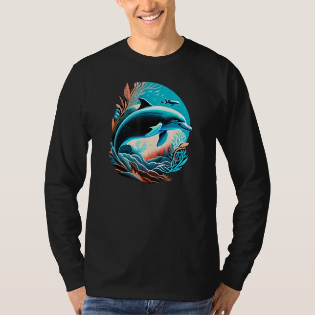 T-shirt Cute Vintage Dolphin Animal  Dolphin (Devant)