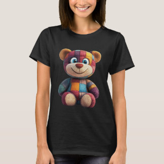 T-shirt Cute Vintage Teddybear in Patch Work Splash Colour