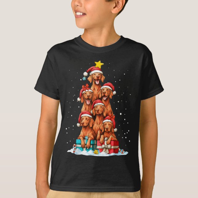 T-shirt Cute Vizsla Viszla Dog Christmas Tree Xmas Hat  (Devant)