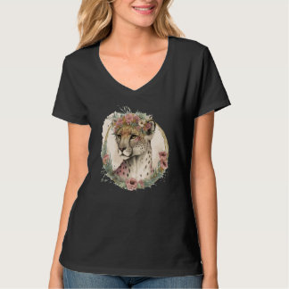 T-shirt Cute Watercolor Cheetah Flower Crown Safari Animal