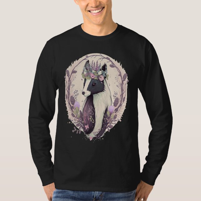 T-shirt Cute Watercolor Skunk Pet Flower Crown Animal (Devant)