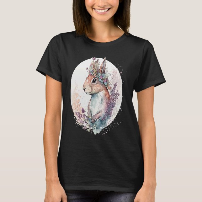 T-shirt Cute Watercolor Squirrel Flower Crown Animal (Devant)