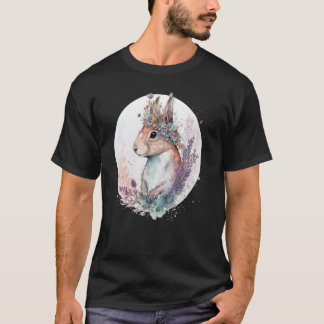 T-shirt Cute Watercolor Squirrel Flower Crown Animal