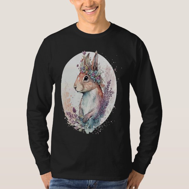 T-shirt Cute Watercolor Squirrel Flower Crown Animal (Devant)