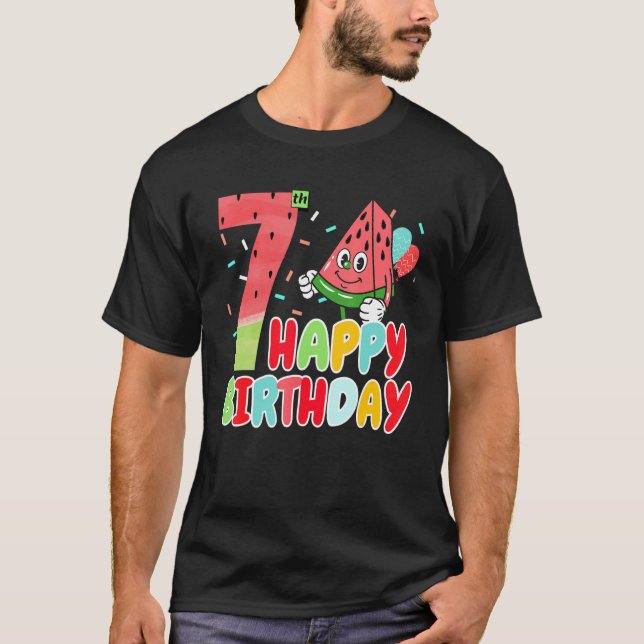 T-shirt Cute Watermelon Happy 7th Birthday Family Watermel (Devant)