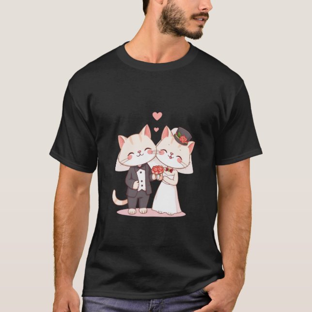 T-shirt Cute Wedding Kittens Bride and Groom Love Art 💒🐾 (Devant)