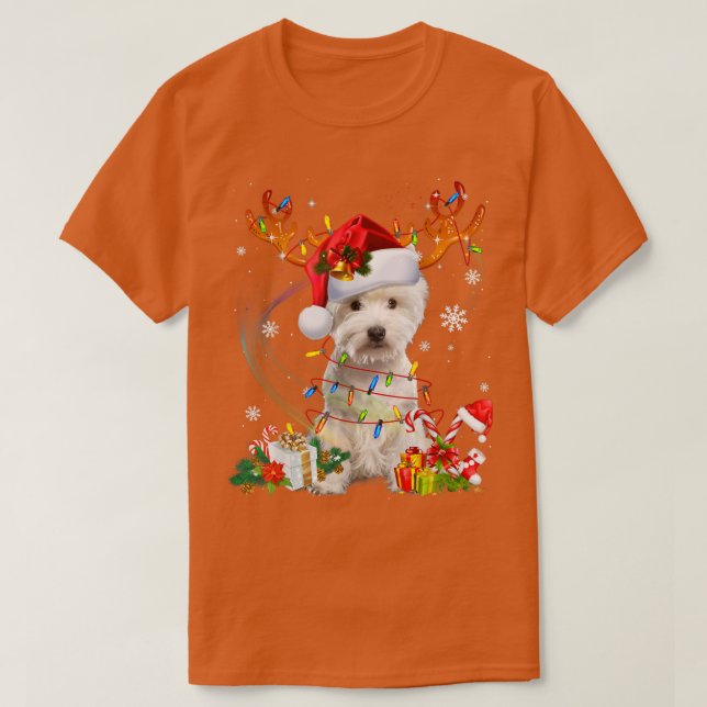 T-shirt Cute Westie Dog Lights Santa Hat Sweater Xmas Tree (Design devant)
