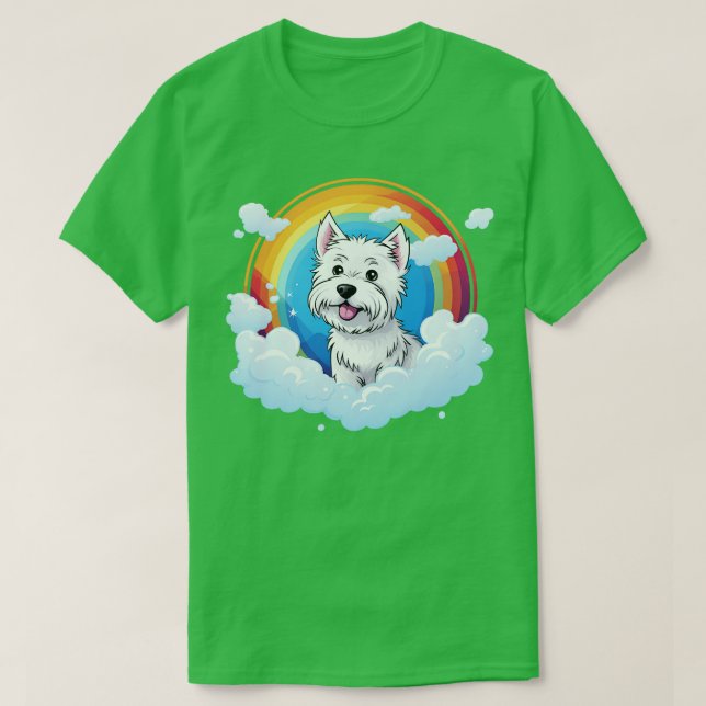 T-shirt Cute Westie Rainbow Cloud West Highland Terrier (Design devant)