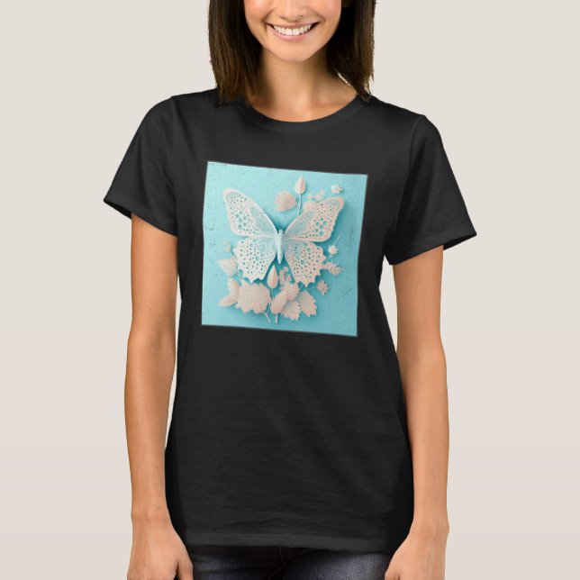 T-shirt Cute White Butterfly Illustration Flowers Minimal  (Devant)
