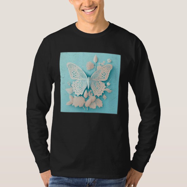 T-shirt Cute White Butterfly Illustration Flowers Minimal  (Devant)