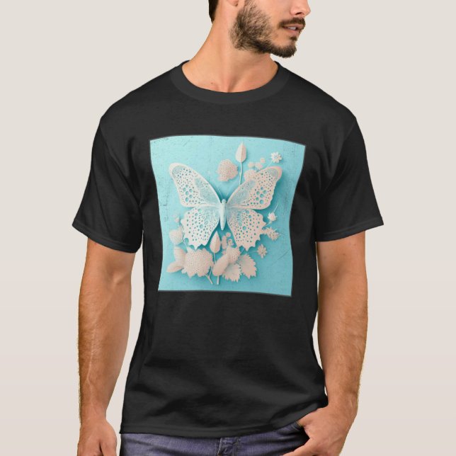 T-shirt Cute White Butterfly Illustration Flowers Minimal  (Devant)