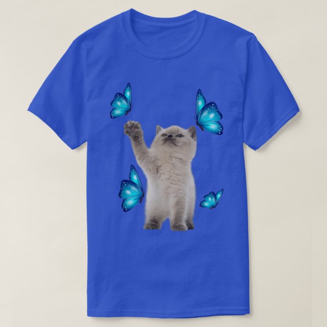 T-shirt Cute White Cat With Butterfly Cat adoption For Cat (Design devant)