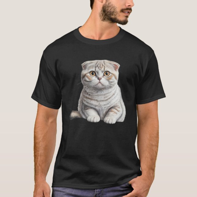 T-shirt Cute White Scottish Fold Cat Cat (Devant)