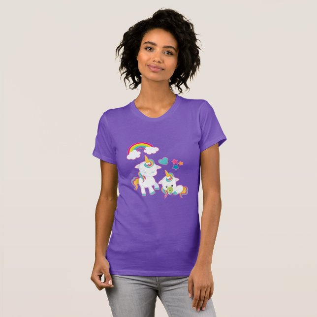 T-shirt Cute White Unicorns Magical Mama & Baby (Devant entier)