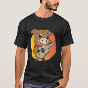 T-shirt Cute Wild Boar Jouer Guitare Musicien Chiens