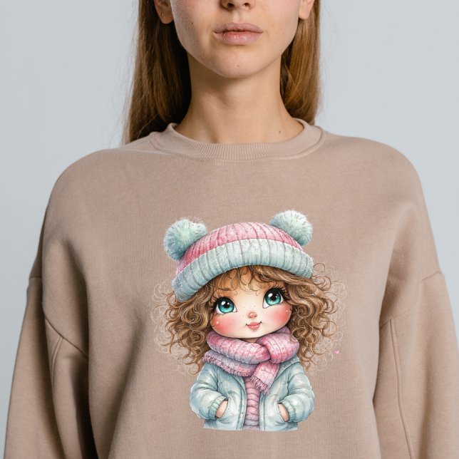 T-shirt Cute Winter Girl Cozy Scarf Kawaii Art (Winter girl)