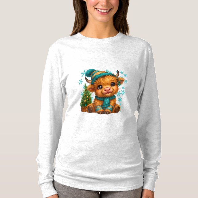 T-shirt Cute Winter Highland Cow Christmas Art – Cozy Baby (Devant)