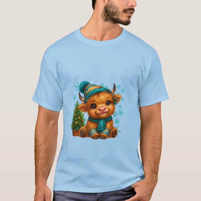 T-shirt Cute Winter Highland Cow Christmas Art – Cozy Baby (Devant)