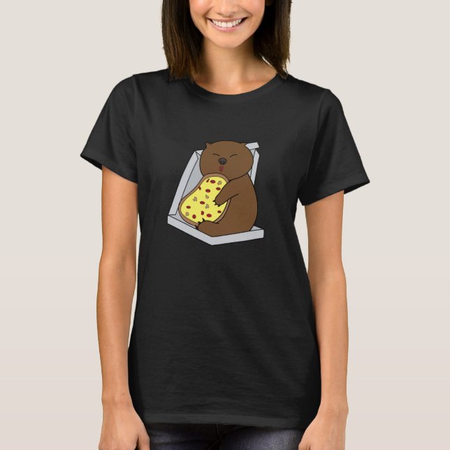 T-shirt Cute Wombat Manger Pizza Fast Food Rodent (Devant)