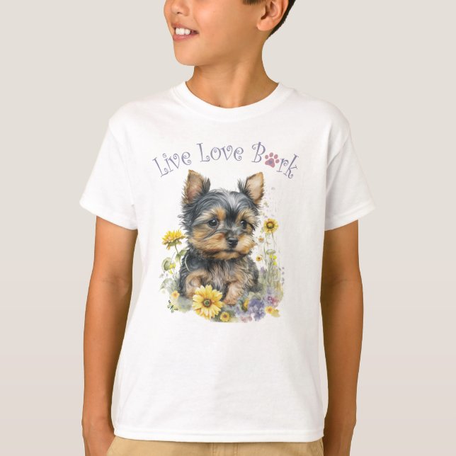 T-shirt Cute Yorkie Chien Floral (Devant)