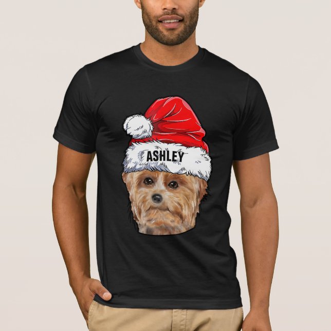 T-shirt Cute Yorkshire Terrier Casquette de Noël Chien Big (Devant)