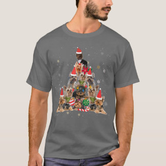 T-shirt Cute Yorkshire Terrier Santa Hat Xmas Tree Chien L