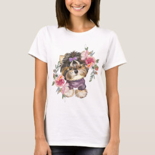 T-shirt Cute Yorkshire Terrier Yorkie et l'art des fleurs