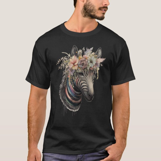 T-shirt Cute Zebra Flower Crown Afrique Safari Animal (Devant)
