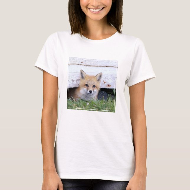T-shirt Cutest Baby Animals | Red Fox Kit Peeking (Devant)