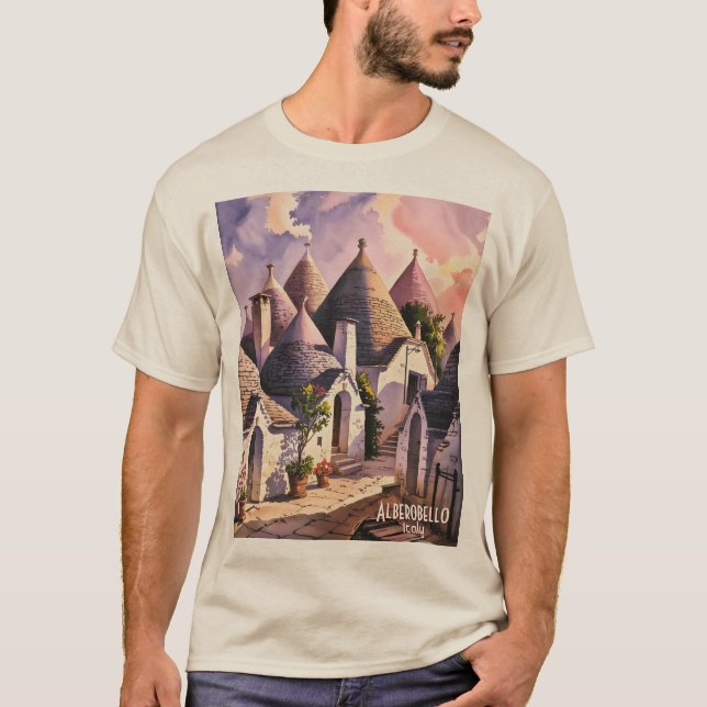 T-shirt Cutom Alberobello Trulli Houses Italy Watercolor (Devant)