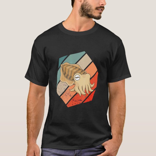 T-shirt Cuttlefish Cuttlefish Hexagon Vintage Ocean Animal (Devant)