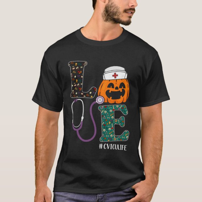 T-shirt CVICU Nurse Halloween Scary Pumpkin Love Nurse Lif (Devant)