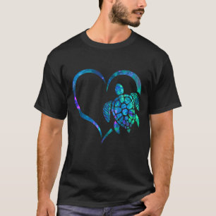 T-shirt Cyan Blue Violet turquoise Coeur de tortue pour an