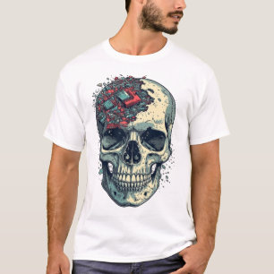 T-shirt Cyber Crâne Déchets Électroniques Rétro Mo