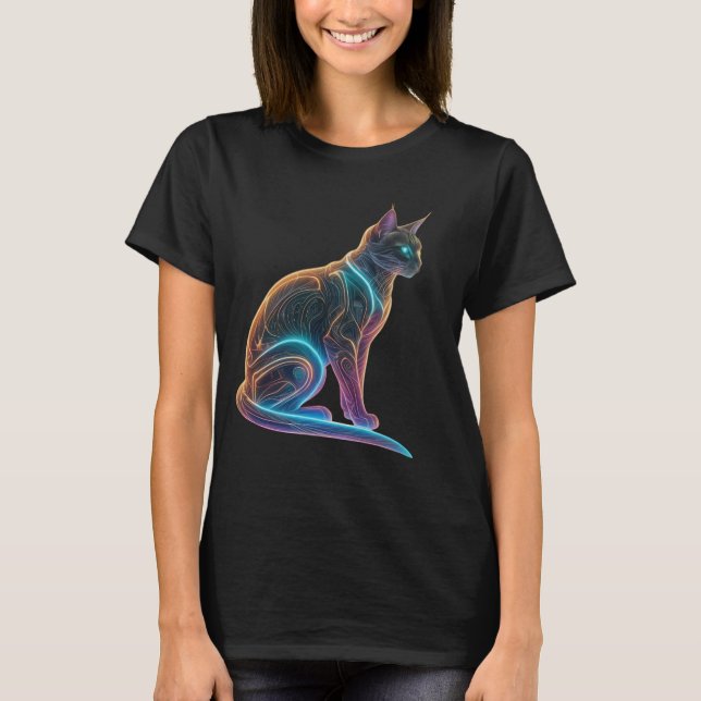 T-shirt Cyber Feline : Neon Guardian (Devant)