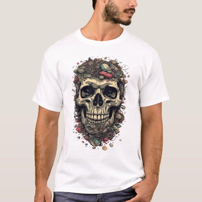 T-Shirt Cyber Junk Déchets Électroniques Crâne Sur (Devant)