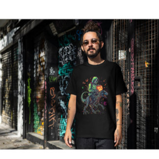 T-shirt Cyber Neon Skeleton équitation Robo Dino - Hallowe