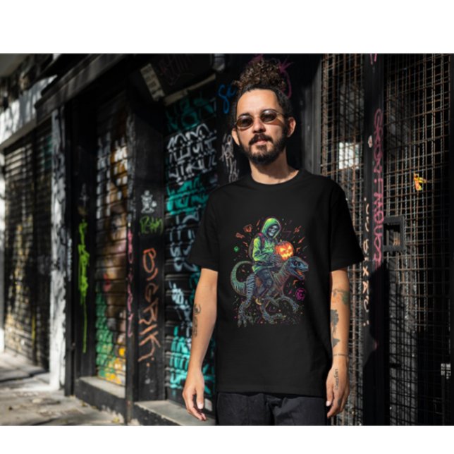 T-shirt Cyber Neon Skeleton équitation Robo Dino - Hallowe (Créateur téléchargé)