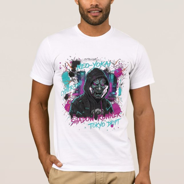T-shirt CYBER-NINJA PROTOCOLE GHOST | Masque Oni Futuriste (Devant)