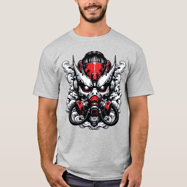 T-shirt Cyber Oni : Masque de Guerrier de la Fumée (Devant)