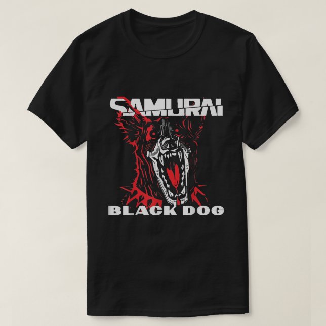 T-shirt cyber punais chien noir samouraïs (Design devant)