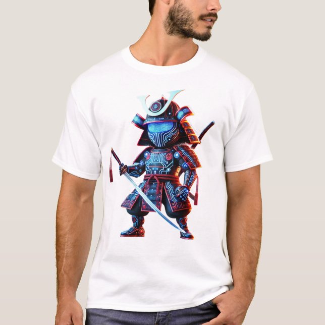 T-shirt Cyber Samurai Neon Guerrier Futuriste Battle Tee (Devant)