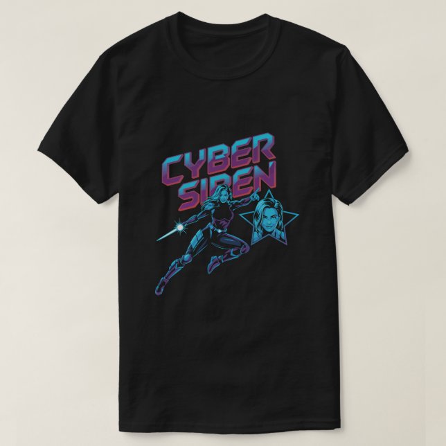 T-shirt Cyber Siren Neon Warrior – Futuristic Female Super (Design devant)