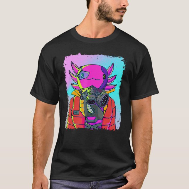 T-shirt Cyber Vaporwave Aesthetic Futuristic Axolotl (Devant)