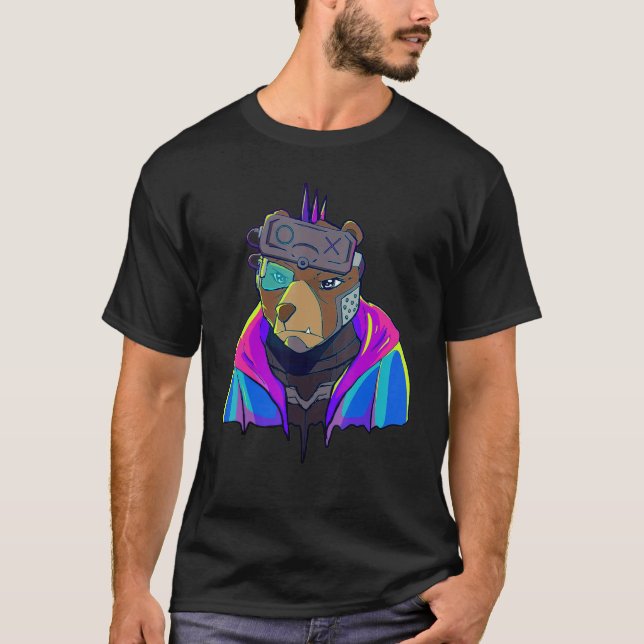 T-shirt Cyber Vaporwave Aesthetic Futuristic Bear Robot (Devant)