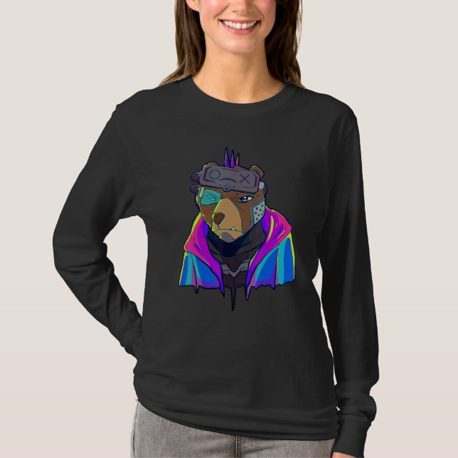 T-shirt Cyber Vaporwave Aesthetic Futuristic Bear Robot (Devant)